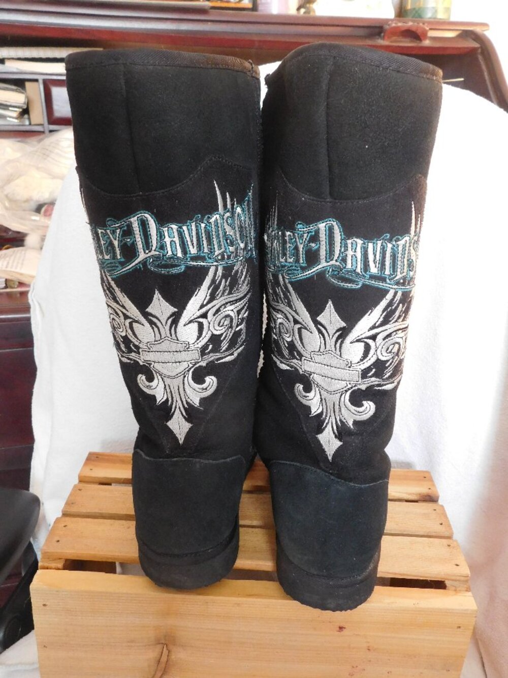 Ladies Harley Davidson Black Suede Pull On Boots